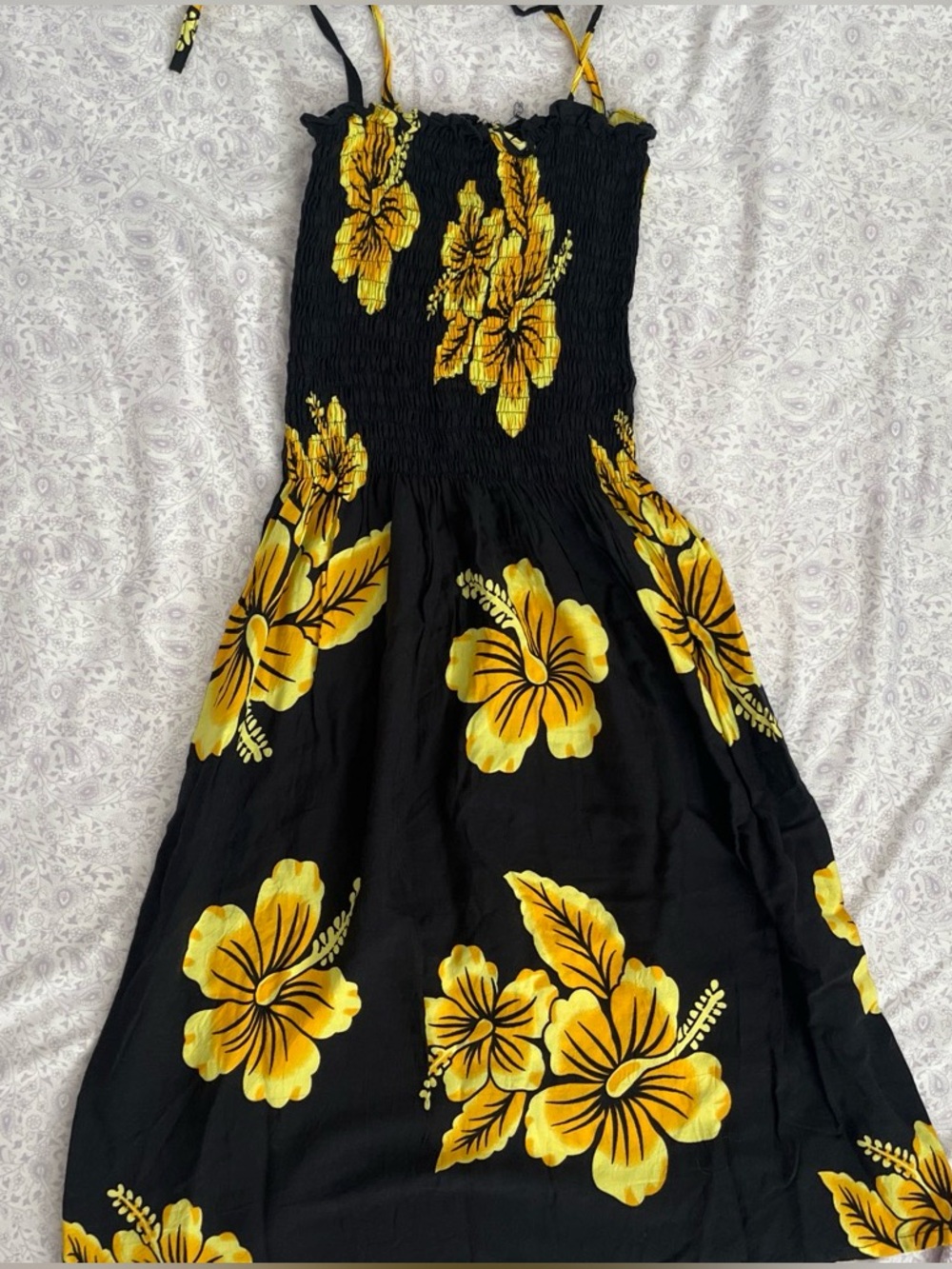 ALOHAS Black Dress with Yellow Floral Accents